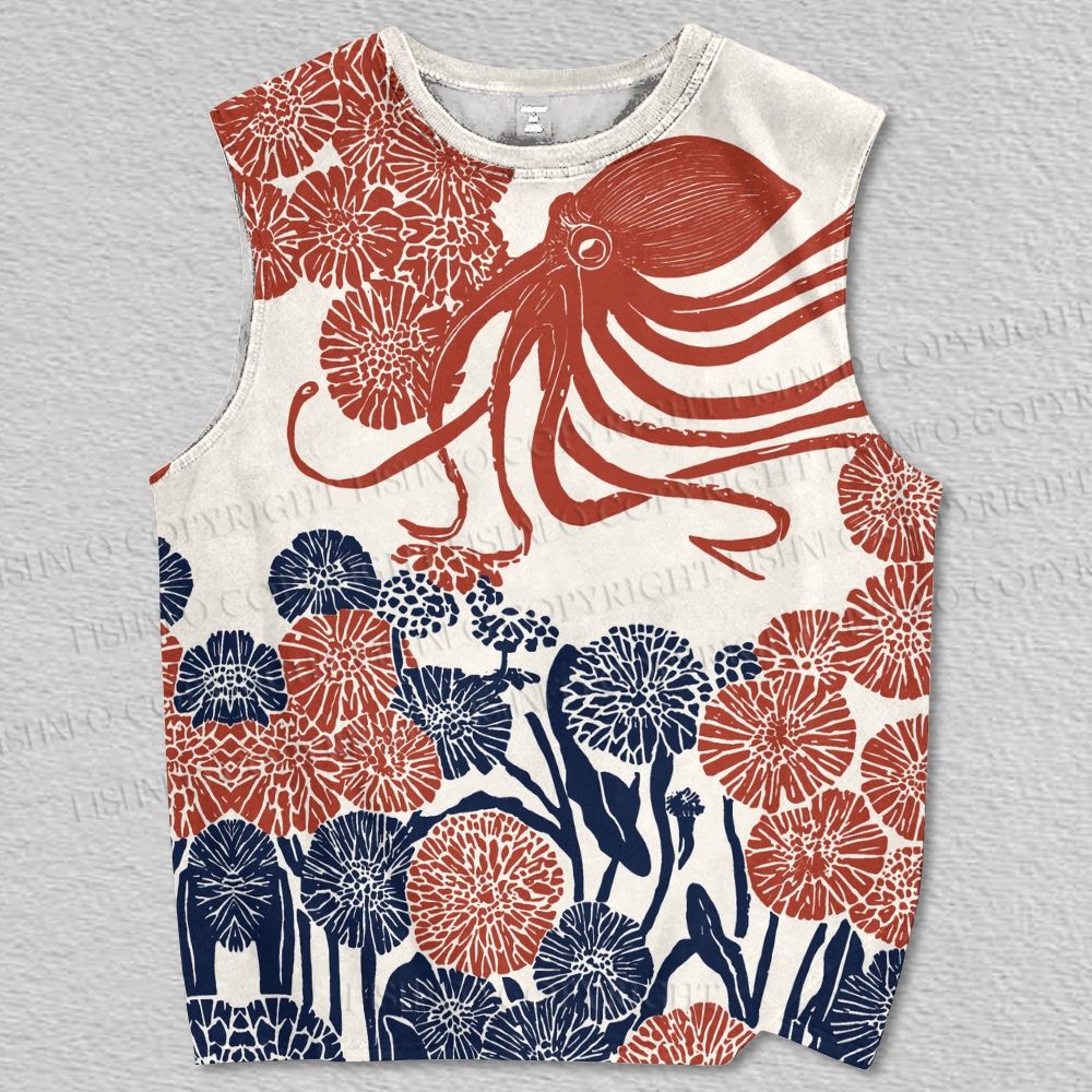 Unisex Vintage Octopus Printed Tank Top