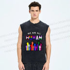 Unisex Pride We Are All Human Printed Washed Tank Top