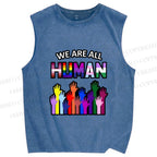 Unisex Pride We Are All Human Printed Washed Tank Top