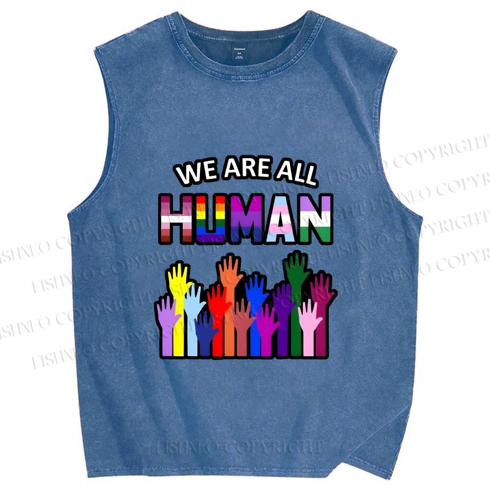 Unisex Pride We Are All Human Printed Washed Tank Top