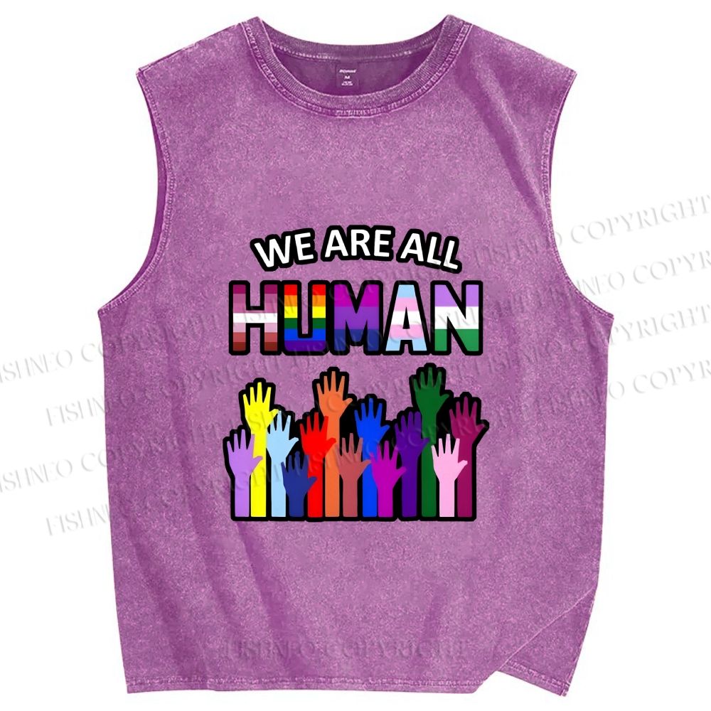 Unisex Pride We Are All Human Printed Washed Tank Top