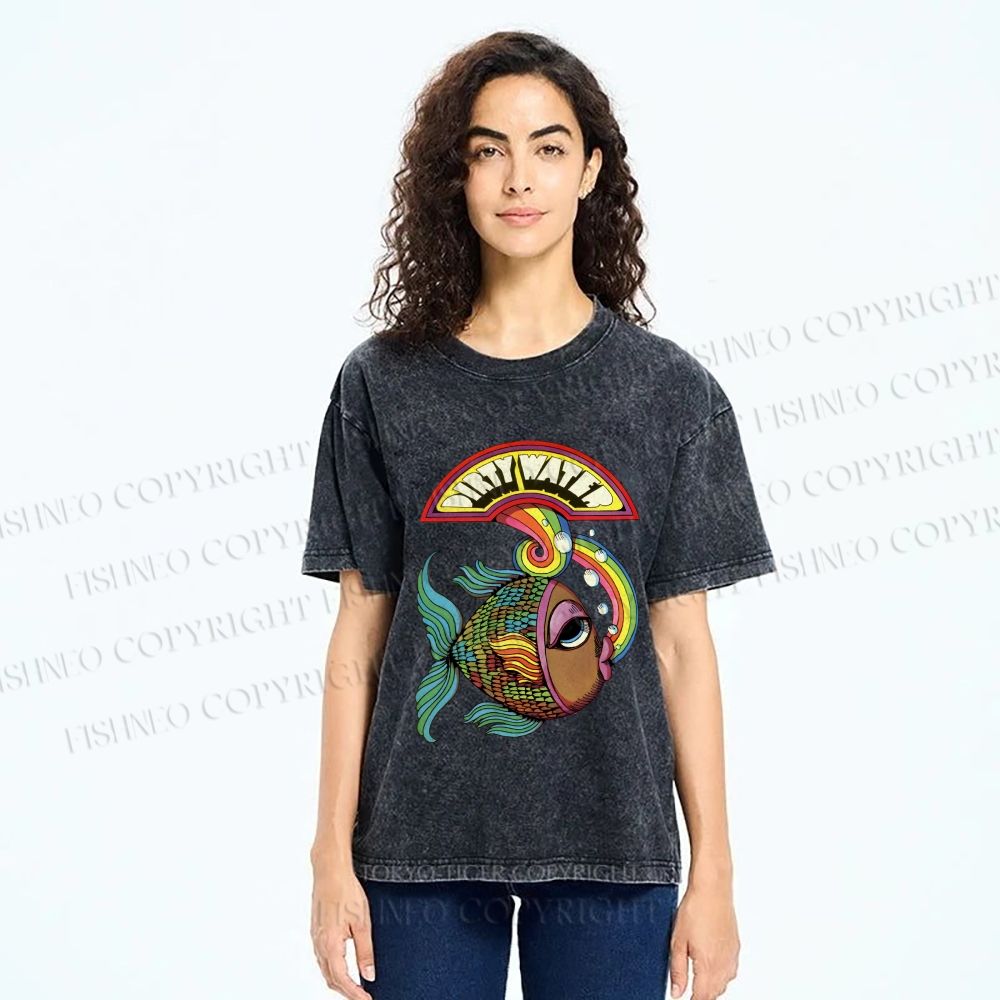 Unisex Funny Charming Fish In Dirty Water Printed Washed Tee