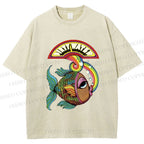 Unisex Funny Charming Fish In Dirty Water Printed Washed Tee