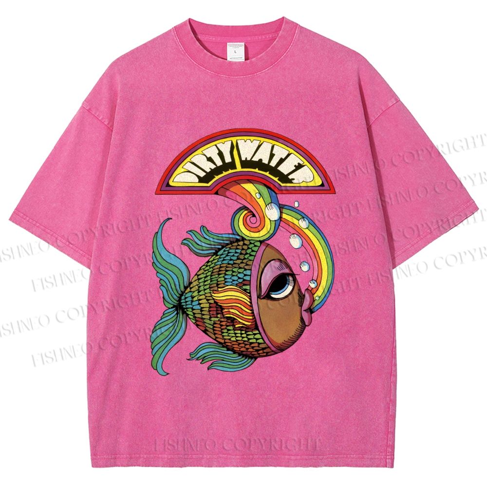 Unisex Funny Charming Fish In Dirty Water Printed Washed Tee