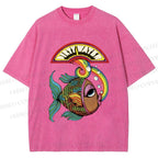 Unisex Funny Charming Fish In Dirty Water Printed Washed Tee
