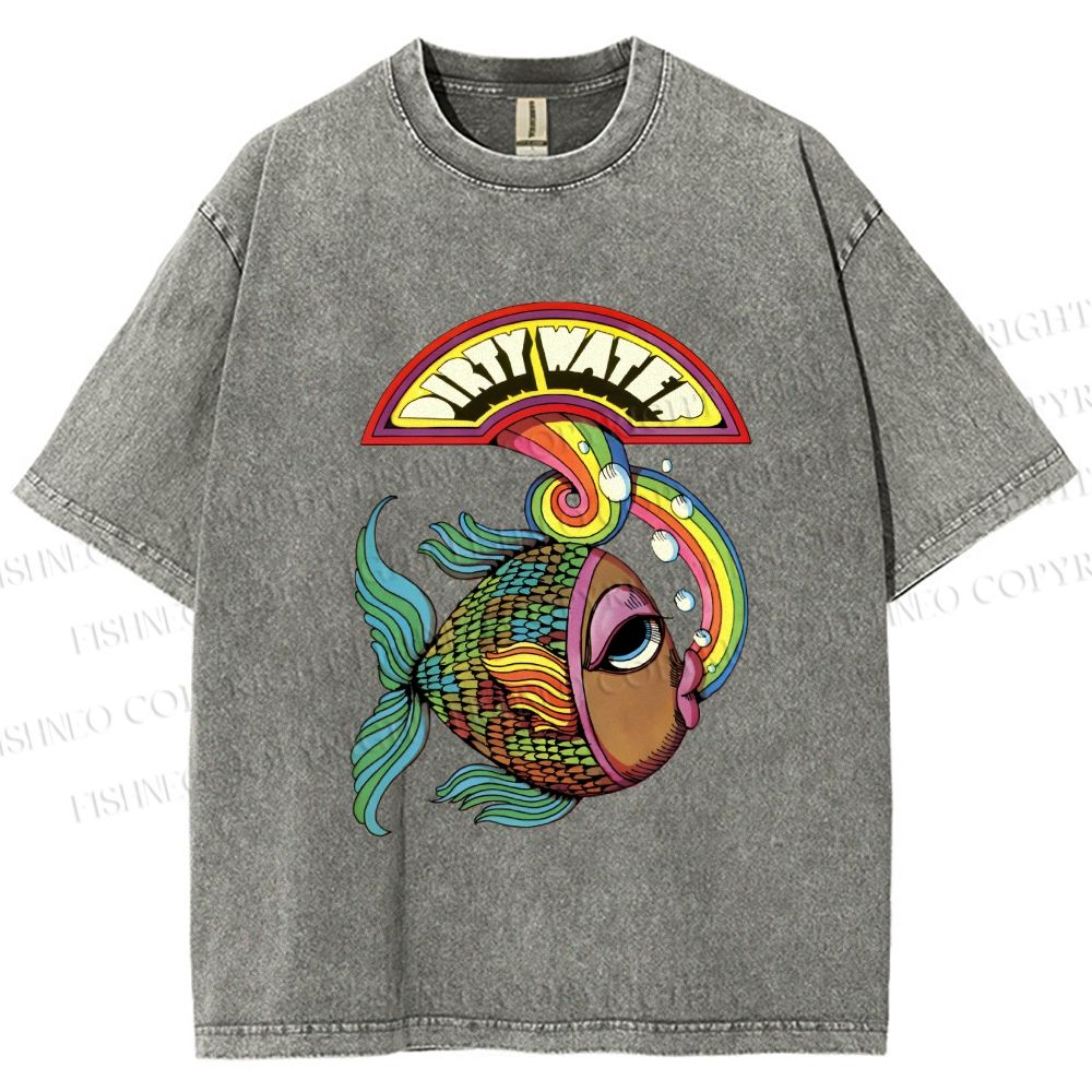 Unisex Funny Charming Fish In Dirty Water Printed Washed Tee