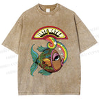 Unisex Funny Charming Fish In Dirty Water Printed Washed Tee