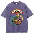 Unisex Funny Charming Fish In Dirty Water Printed Washed Tee