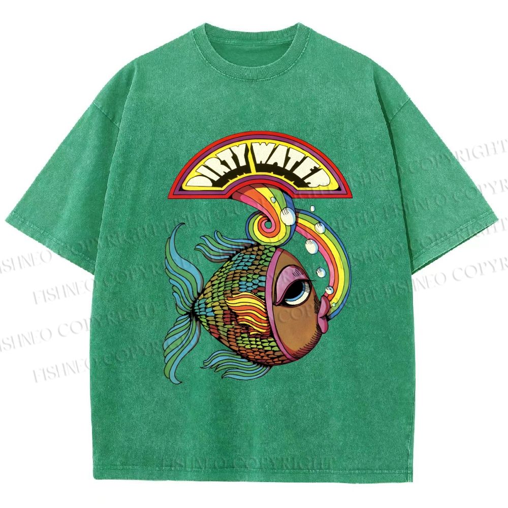 Unisex Funny Charming Fish In Dirty Water Printed Washed Tee