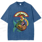 Unisex Funny Charming Fish In Dirty Water Printed Washed Tee