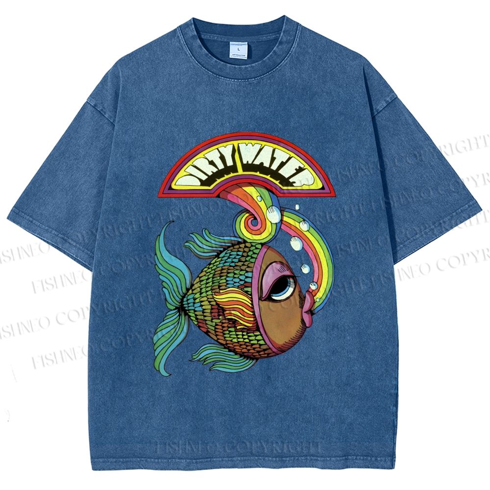 Unisex Funny Charming Fish In Dirty Water Printed Washed Tee