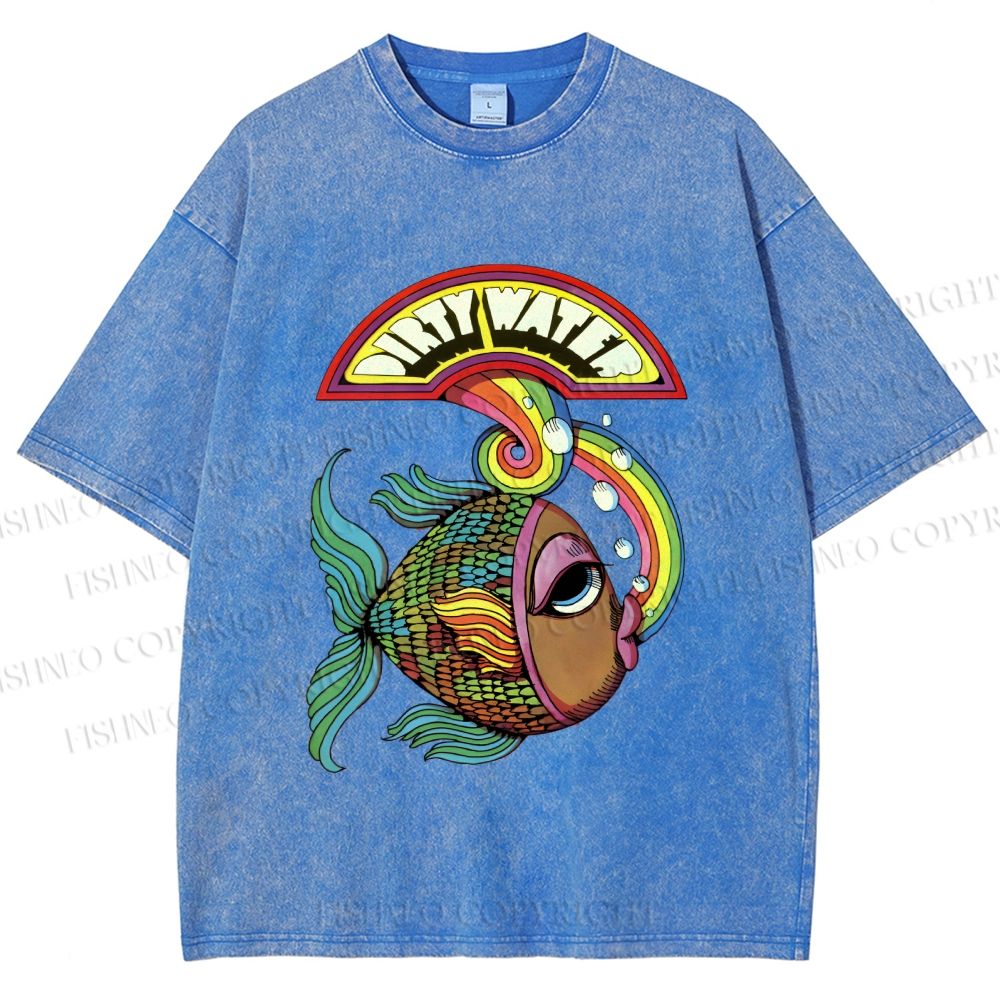 Unisex Funny Charming Fish In Dirty Water Printed Washed Tee