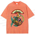 Unisex Funny Charming Fish In Dirty Water Printed Washed Tee