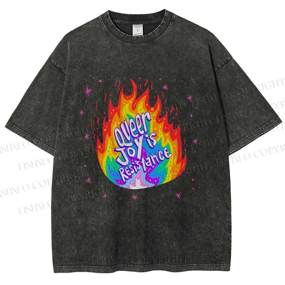 Unisex Pride Queer Joy is Resistance Printed Washed Tee