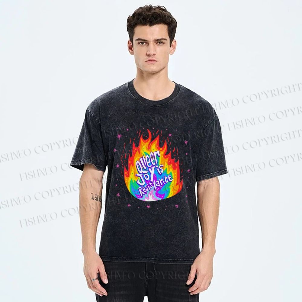 Unisex Pride Queer Joy is Resistance Printed Washed Tee