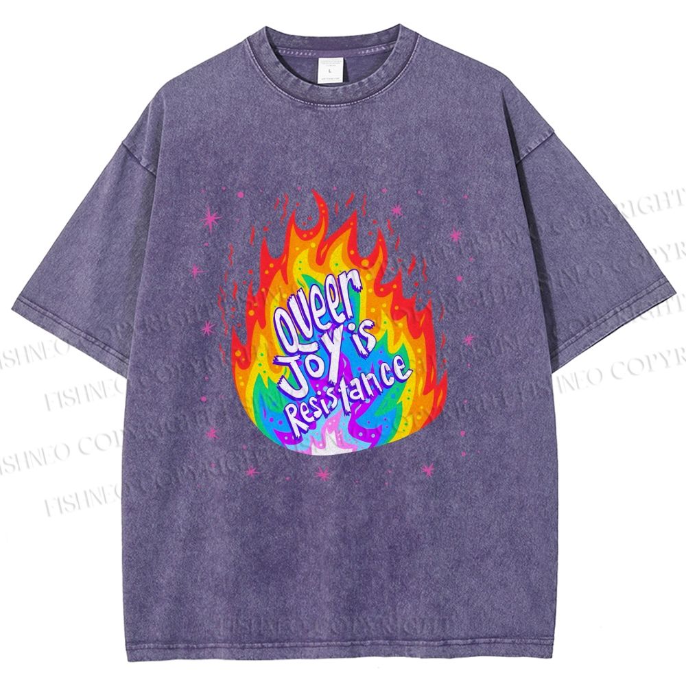 Unisex Pride Queer Joy is Resistance Printed Washed Tee