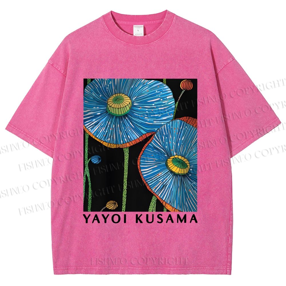 Unisex Yayoi Kusama Giant Blue Flowers Printed Washed Tee