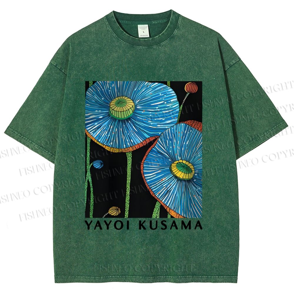 Unisex Yayoi Kusama Giant Blue Flowers Printed Washed Tee