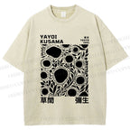 Unisex Yayoi Kusama Black Flowers Printed Washed Tee