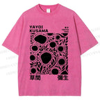 Unisex Yayoi Kusama Black Flowers Printed Washed Tee