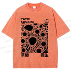 Unisex Yayoi Kusama Black Flowers Printed Washed Tee