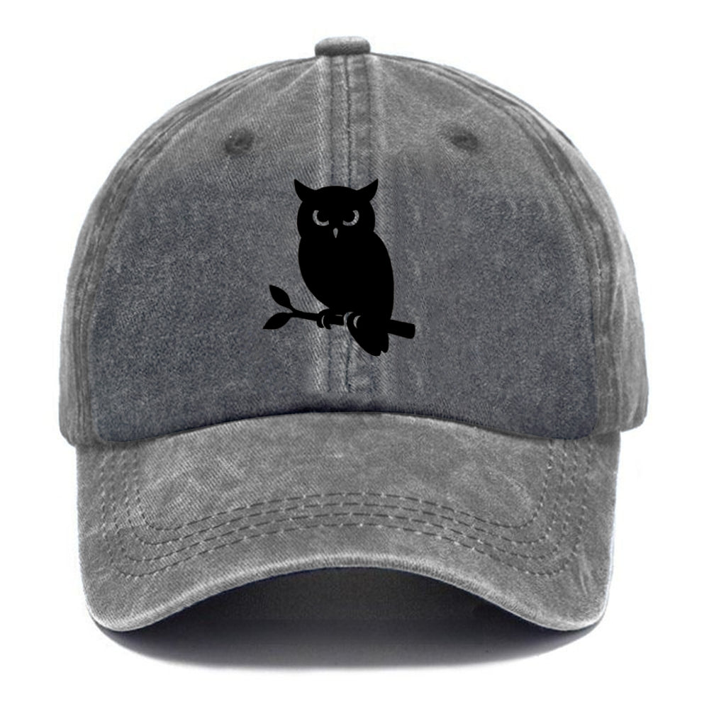 Owl perched on branch at night - Washed Cap