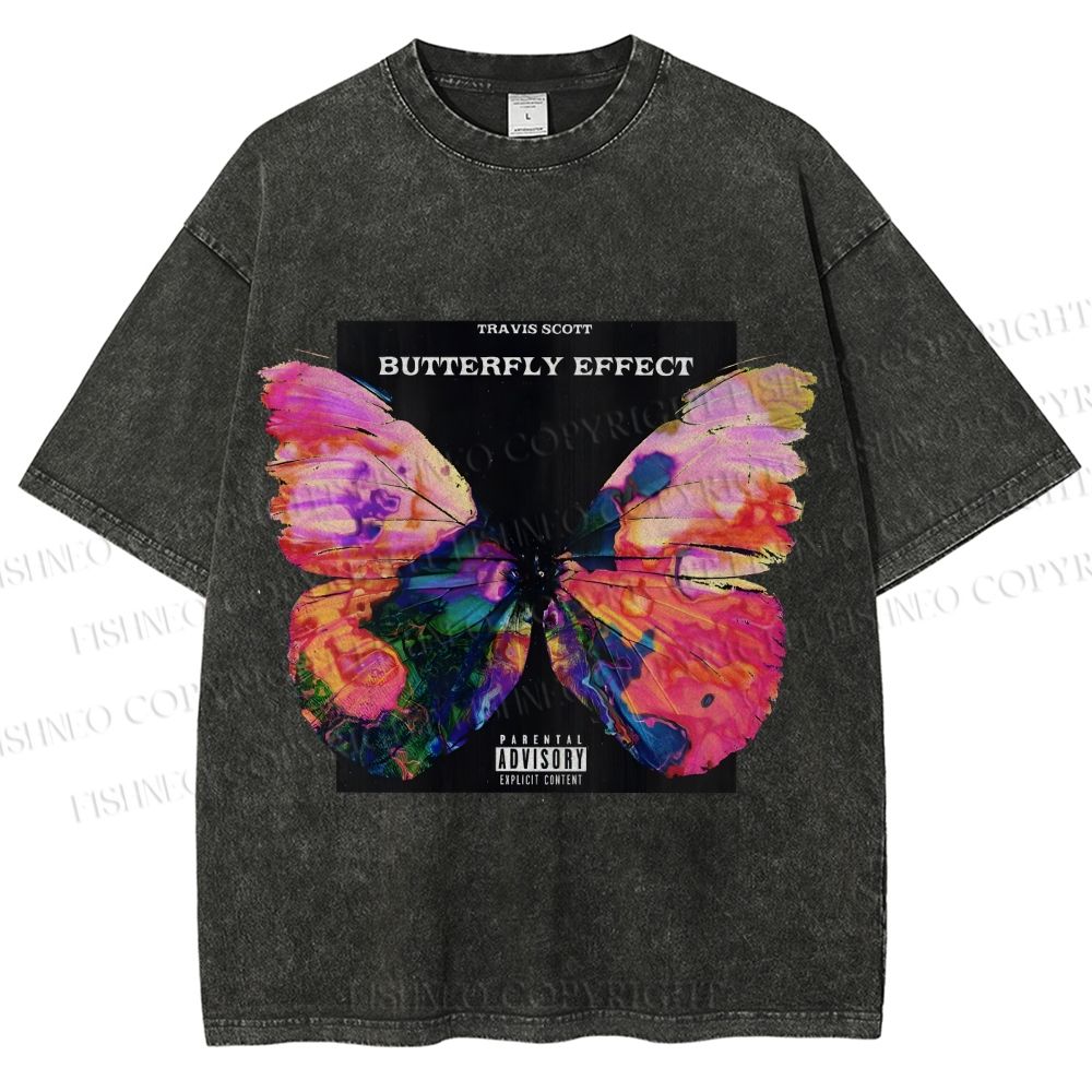 Unisex Butterfly Printed Washed Tee