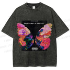 Unisex Butterfly Printed Washed Tee