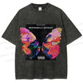 Unisex Butterfly Printed Washed Tee