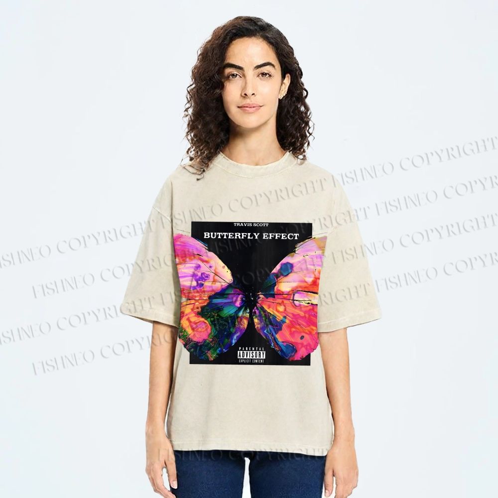 Unisex Butterfly Printed Washed Tee