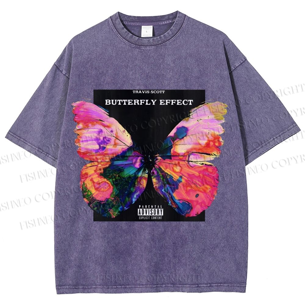 Unisex Butterfly Printed Washed Tee