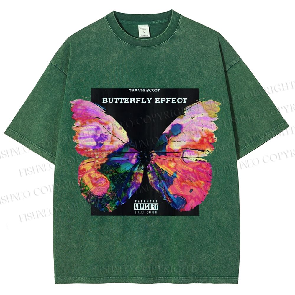 Unisex Butterfly Printed Washed Tee