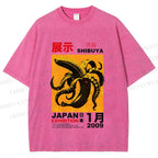 Unisex Shibuya Banana Octopus Printed Washed Tee