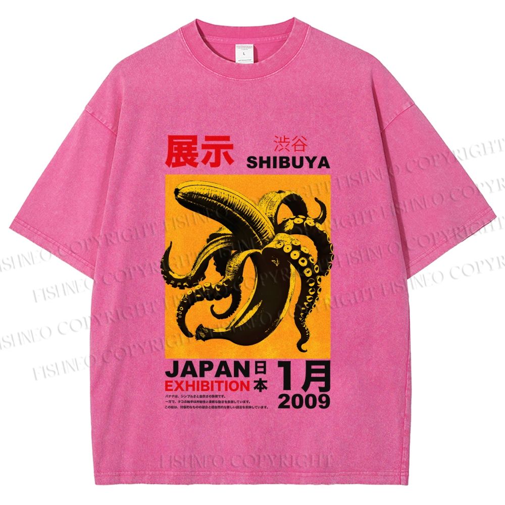 Unisex Shibuya Banana Octopus Printed Washed Tee