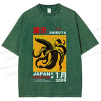 Unisex Shibuya Banana Octopus Printed Washed Tee