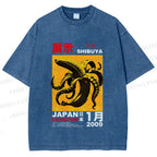 Unisex Shibuya Banana Octopus Printed Washed Tee