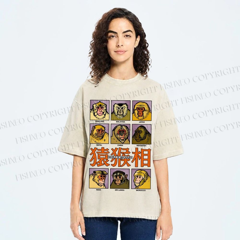 Unisex World of Macaques Printed Washed Tee