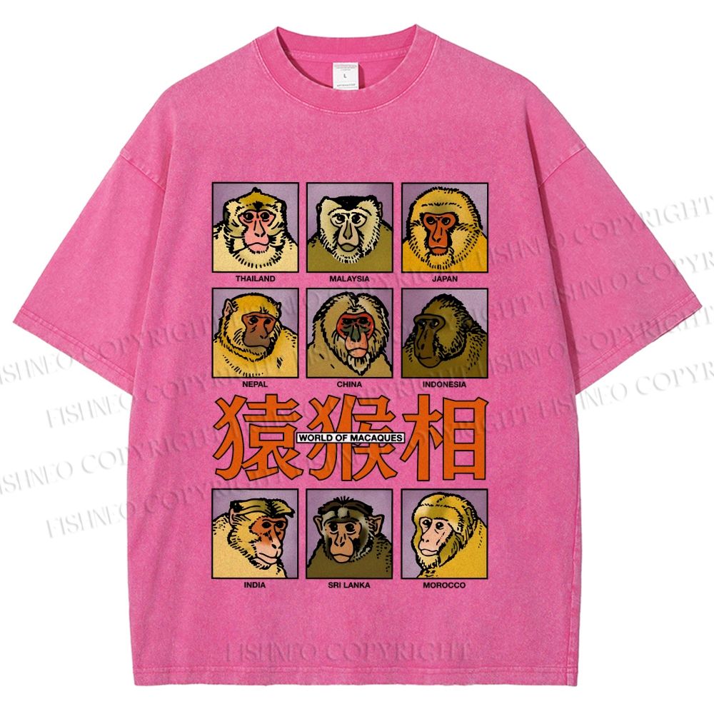 Unisex World of Macaques Printed Washed Tee