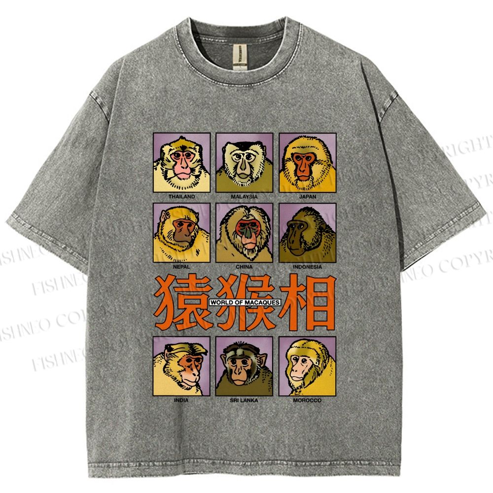 Unisex World of Macaques Printed Washed Tee