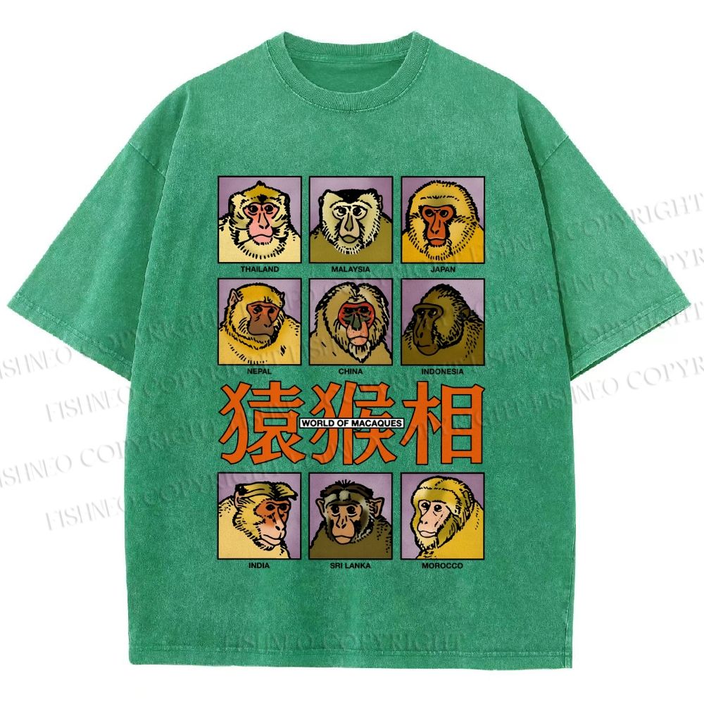 Unisex World of Macaques Printed Washed Tee