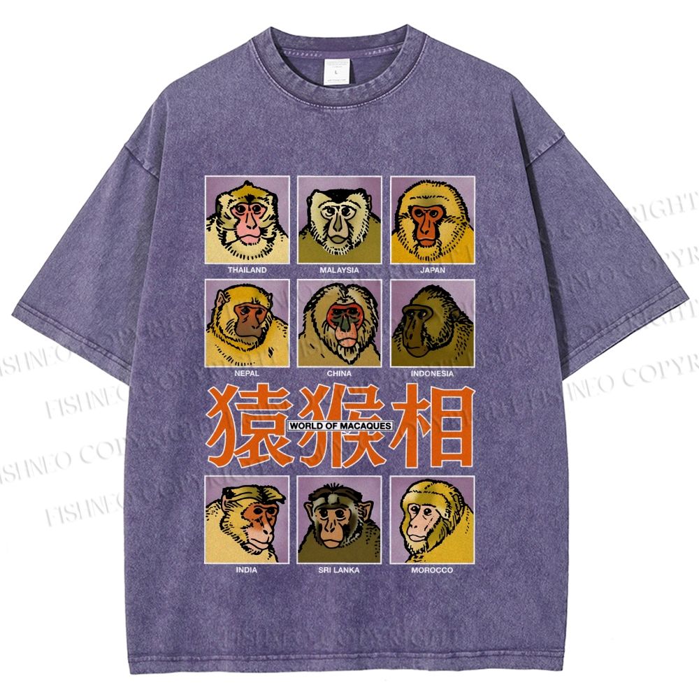 Unisex World of Macaques Printed Washed Tee