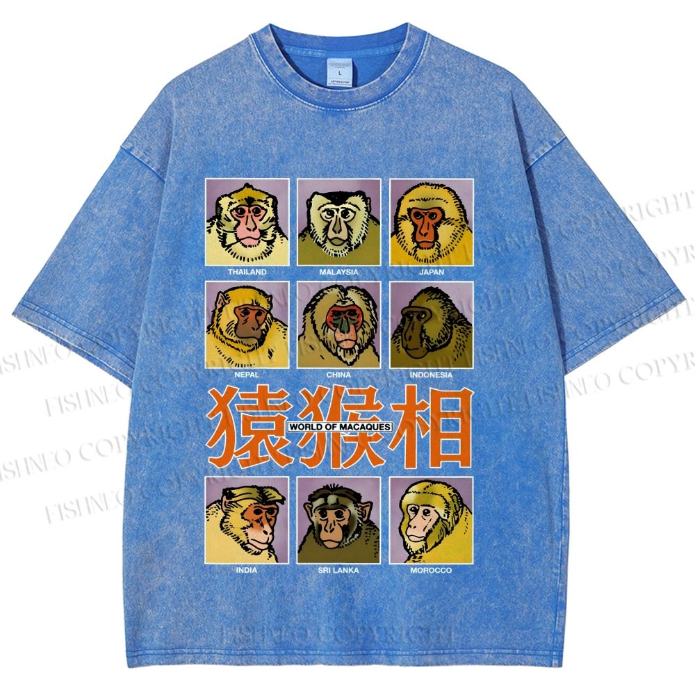 Unisex World of Macaques Printed Washed Tee