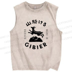 Unisex Deer Printed Washed Tank Top