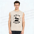 Unisex Deer Printed Washed Tank Top