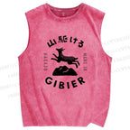 Unisex Deer Printed Washed Tank Top