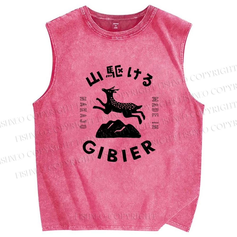 Unisex Deer Printed Washed Tank Top