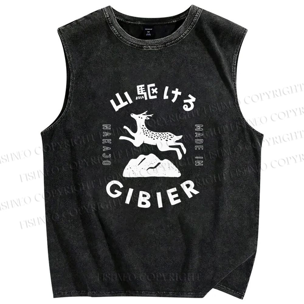 Unisex Deer Printed Washed Tank Top