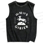Unisex Deer Printed Washed Tank Top