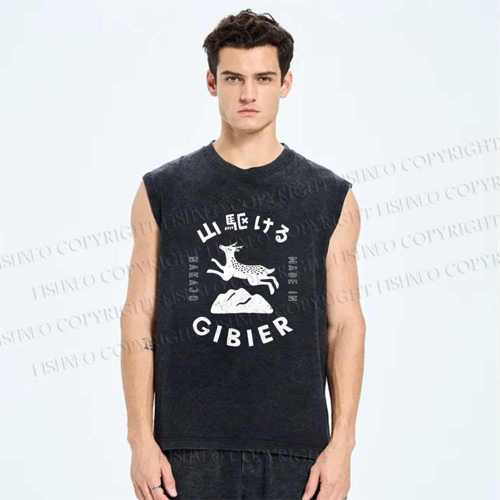 Unisex Deer Printed Washed Tank Top