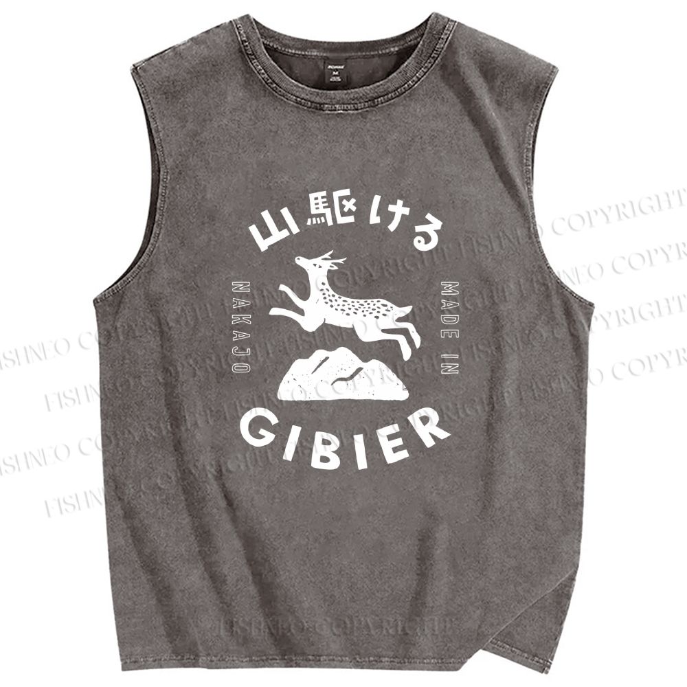 Unisex Deer Printed Washed Tank Top